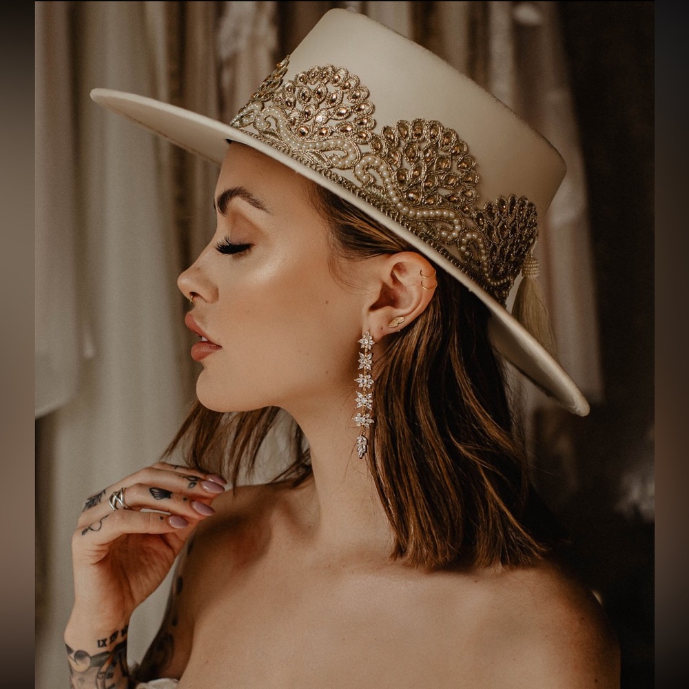 Hats N’ Roses Bridal Boater Suede Hat “I DO” Hats N Roses HatsNroses